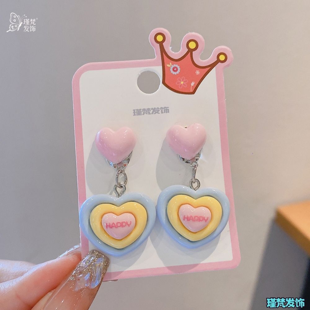 ชุดต่างหูรูปหัวใจมงกุฎน่ารักสําหรับเด็กเครื่องประดับหูสไตล์เจ้าหญิงของขวัญวันเกิดที่สมบูรณ์แบบสําหรับเด็กผู้หญิง - รูปที่ 4