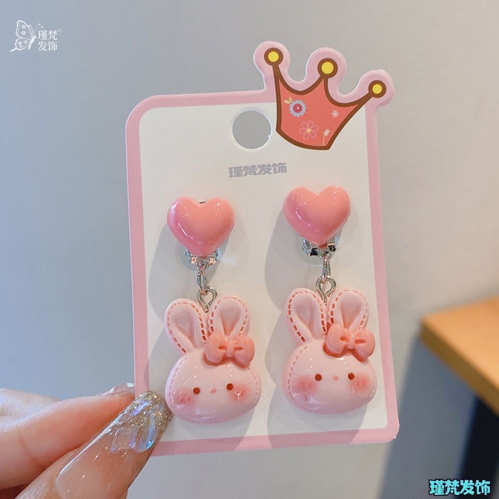 ชุดต่างหูรูปหัวใจมงกุฎน่ารักสําหรับเด็กเครื่องประดับหูสไตล์เจ้าหญิงของขวัญวันเกิดที่สมบูรณ์แบบสําหรับเด็กผู้หญิง - รูปที่ 3
