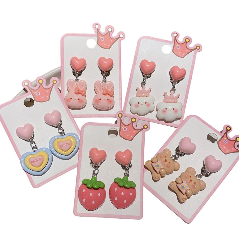 ชุดต่างหูรูปหัวใจมงกุฎน่ารักสําหรับเด็กเครื่องประดับหูสไตล์เจ้าหญิงของขวัญวันเกิดที่สมบูรณ์แบบสําหรับเด็กผู้หญิง - รูปที่ 7