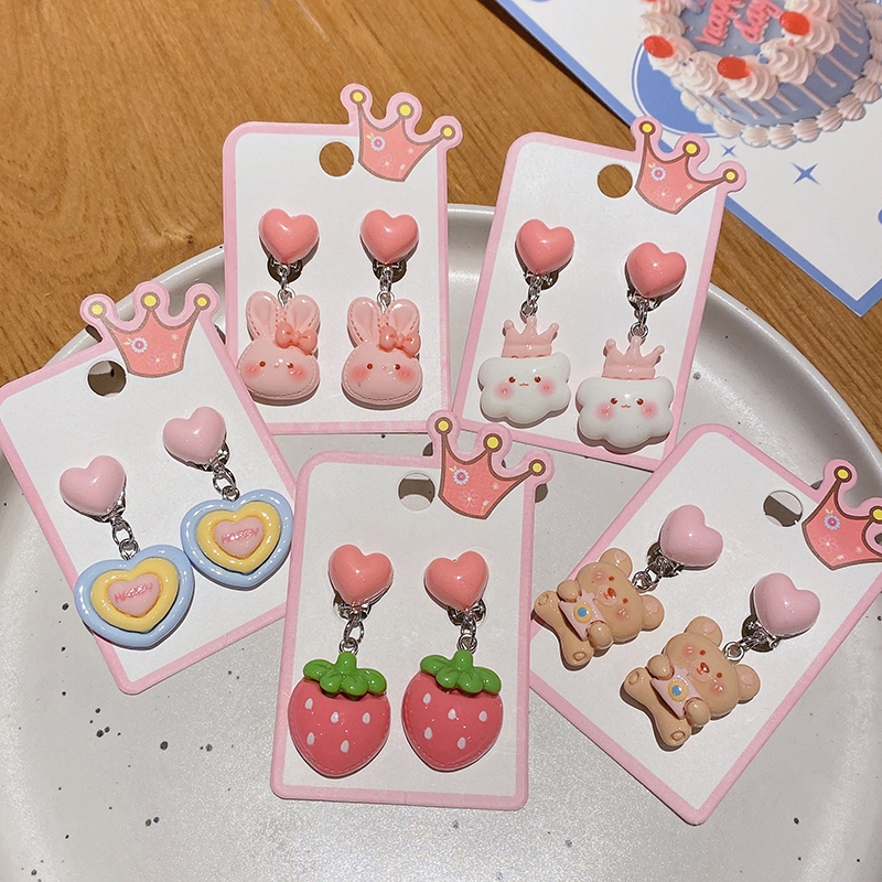 ชุดต่างหูรูปหัวใจมงกุฎน่ารักสําหรับเด็กเครื่องประดับหูสไตล์เจ้าหญิงของขวัญวันเกิดที่สมบูรณ์แบบสําหรับเด็กผู้หญิง