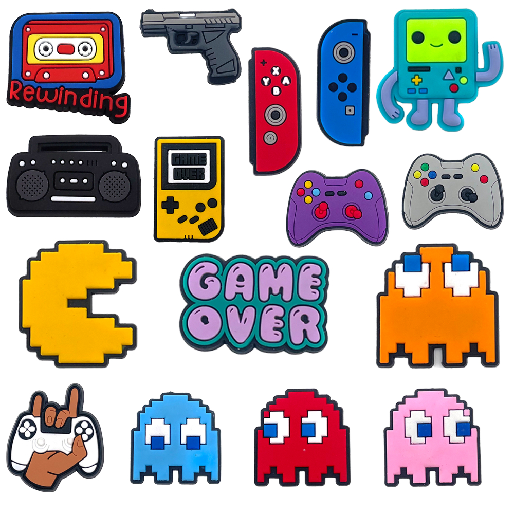 17 สไตล์รองเท้า Charms การกําหนดค่าเกมคลาสสิกน่ารักรองเท้าแตะหัวเข็มขัด PVC รองเท้าอุปกรณ์เสริมปุ่ม