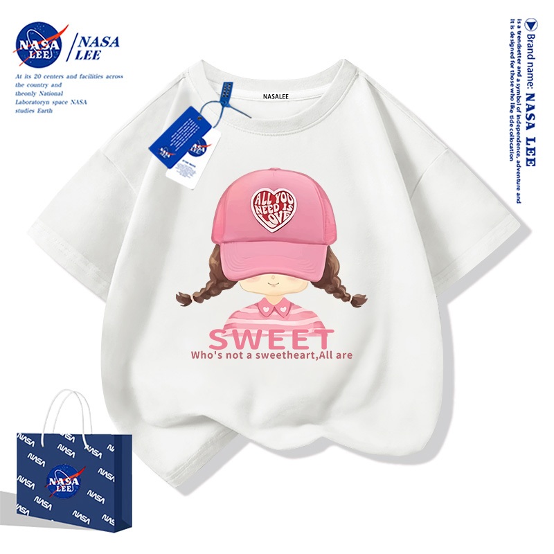 [ในสต็อก]ของพร้อมส่ง เสื้อยืดเด็กผู้หญิงแขนสั้น ผ้าฝ้ายซึบซับเหงื่อ ลายเด็กน้อยน่ารักการ์ตูน ฤดูร้อน