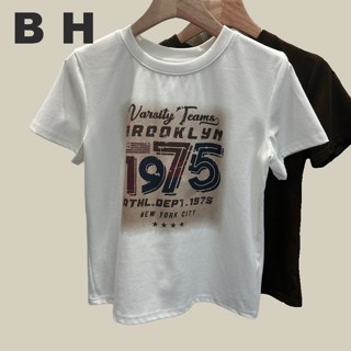 Bh เสื้อยืด คอกลม แขนสั้น ผ้าฝ้าย พิมพ์ลาย เทรนด์แฟชั่น สําห…