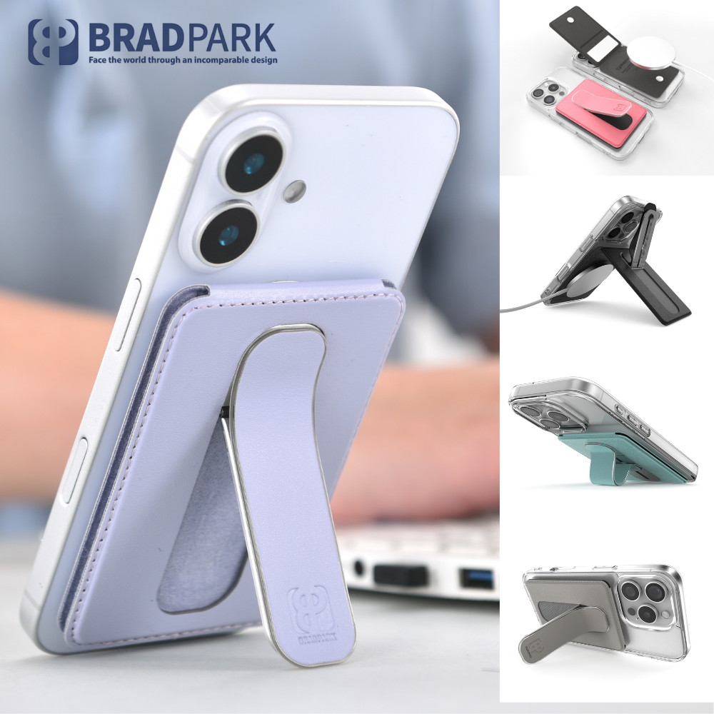BRADPARK Macgrip PU Card Wallet Plus กระเป๋าใส่บัตรแบบแม่เหล็ก พร้อมขาตั้งและด้ามจับ สำหรับสมาร์ทโฟน