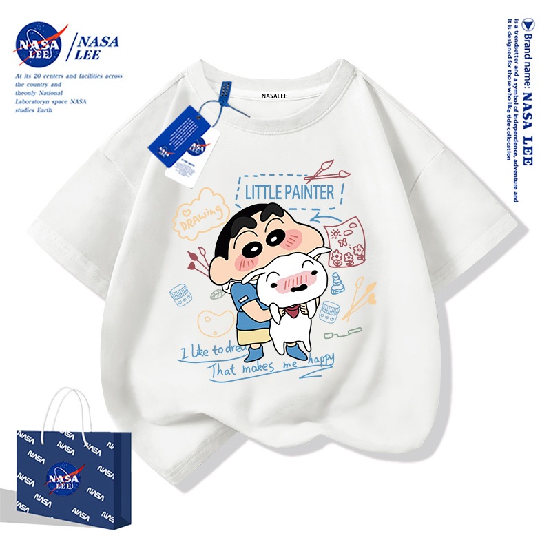 [คลังสินค้าพร้อม] เสื้อยืดแขนสั้นผ้าฝ้ายแท้สําหรับเด็กลายเครยอนชินจังน่ารัก
