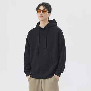 Hoodie Man เสื้อกันหนาวมีฮู้ดผู้ชายแฟชั่นสีทึบสไตล์ฮ่องกงแขนยาวเสื้อแขนยาวใส่ได้ทั้งชายและหญิง