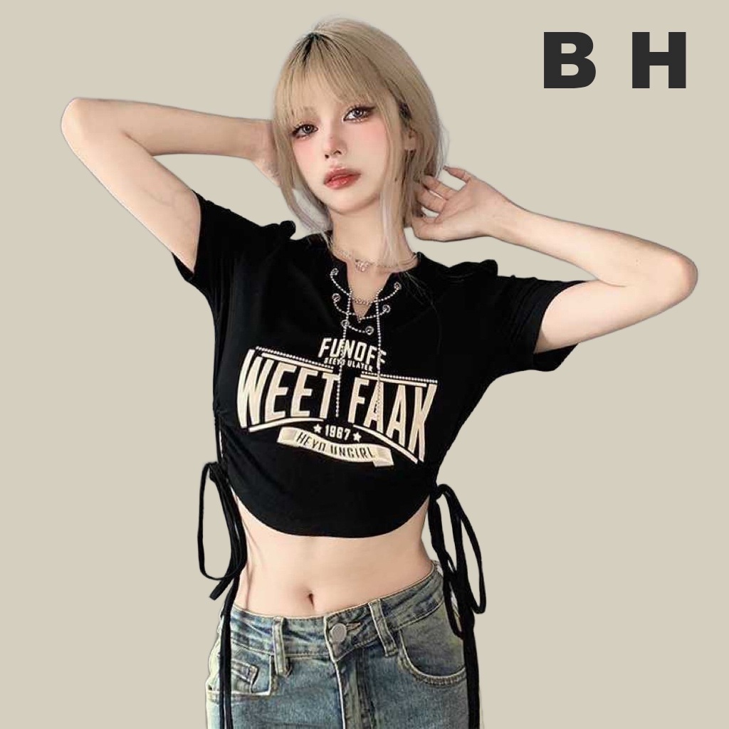 American Spice Womens Retro Chain V คอผ้าฝ้ายเสื้อยืดวาดเชือกแขนสั้นพิมพ์เซ็กซี่