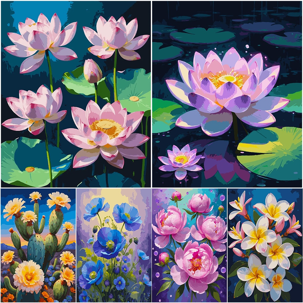 Drofe ระบายสีตามตัวเลข ภาพระบายสีตามตัวเลข ดอกบัว paint by number ภาพฝาผนัง ภาพติดผนัง ตกแต่งบ้าน