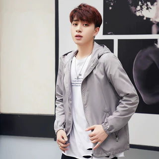 เสื้อแจ็คเก็ตกันแดดสำหรับผู้ชายในฤดูร้อน เสื้อแจ็คเก็ตมีฮู้ด น้ำหนักเบา