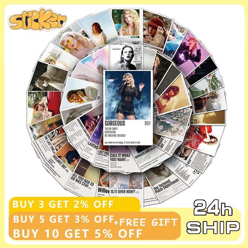 50PCS Taylor Swift ผสมโปสเตอร์สติกเกอร์ DIY โทรศัพท์แล็ปท็อปกระเป๋าเดินทางสมุดภาพสติกเกอร์แฟนของขวัญ