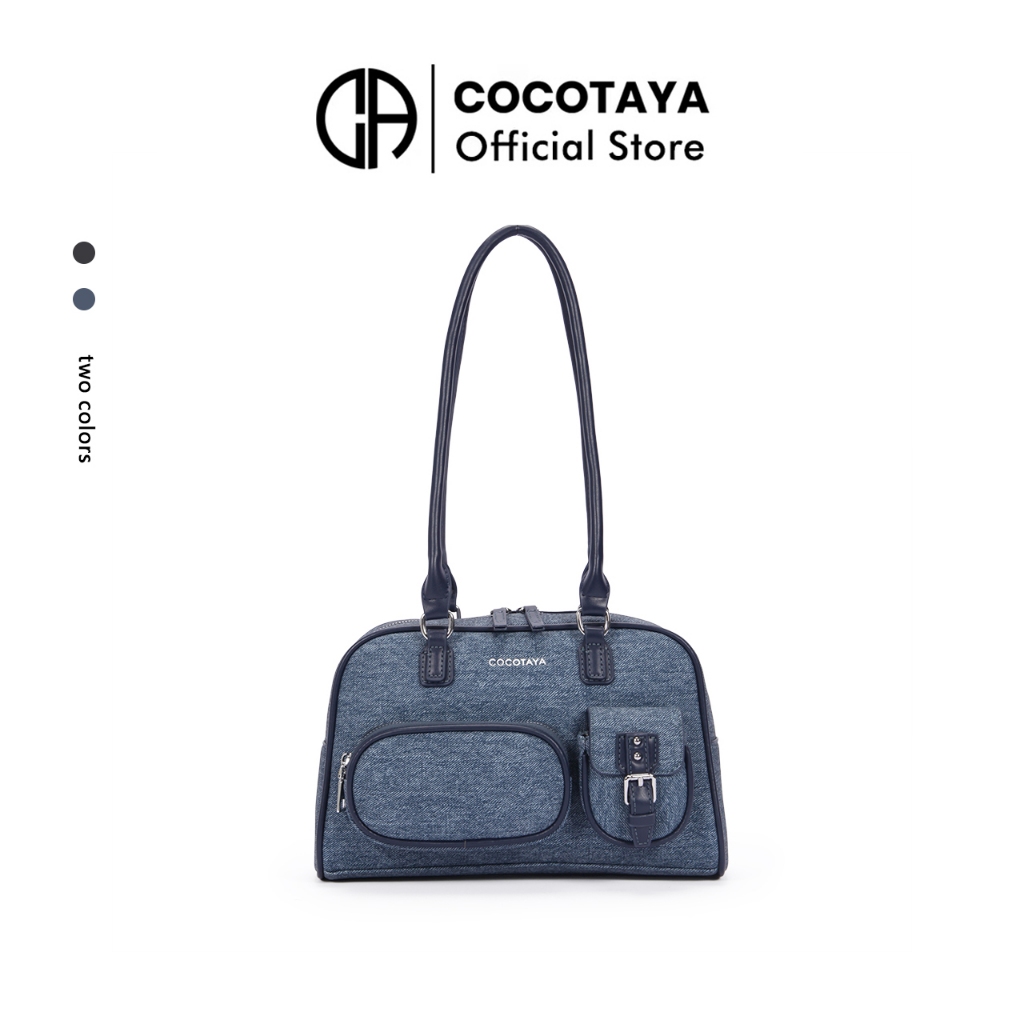 (COCOTAYA) Lena Bag กระเป๋าถือความจุขนาดใหญ่แฟชั่นสไตล์ใหม่กระเป๋าสะพายไหล่ผ้าเดนิมย้อนยุคระดับไฮเอน