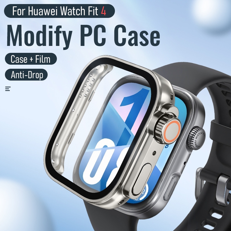 ปรับเปลี่ยนเคสอัลตร้าสําหรับเคสป้องกัน Huawei Watch Fit 4 Pro [เปลี่ยนทันทีในอัพเกรด Ultra2] เคสแข็งพีซีพร้อมฟิล์มกระจกนิรภัยสําหรับ Huawei Fit4 Fit 3 เคส Retrofit