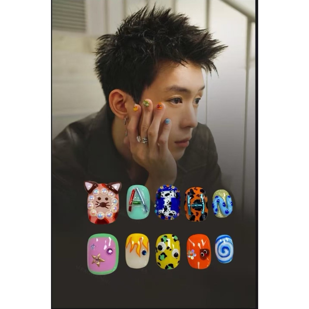 Gelboys Fingertip Romance ละครไทย Dopamine Short Nail ทําด้วยมือเทียมกดบนเล็บ