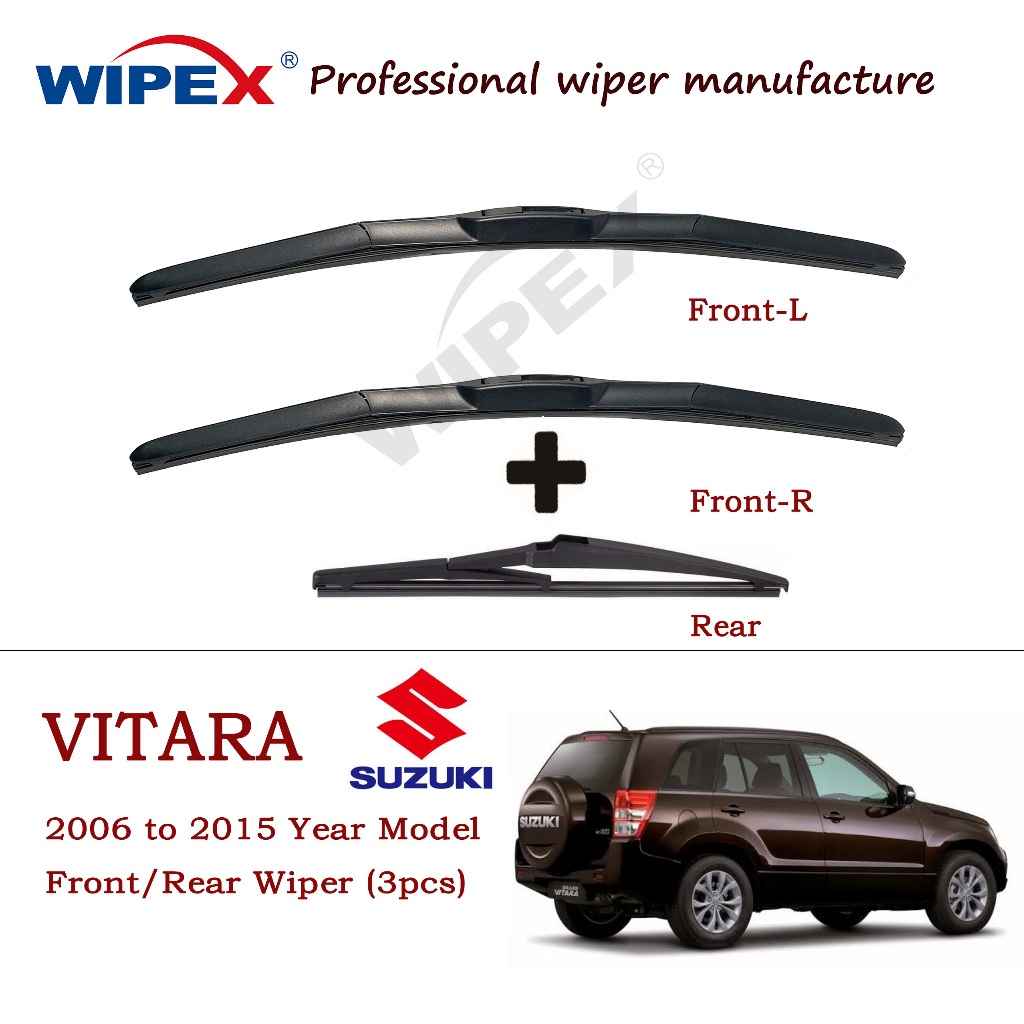 (ด้านหน้า+ด้านหลัง 3 ชิ้น) ชุดใบปัดน้ําฝน Suzuki VITARA MK3 สําหรับ 2006-2015 witaara grand SUV Car Window Wipers Bundle (ซิลิโคนไฮบริดด้านหน้า/ด้านหลังเดิม) จาก Wipex Wixr
