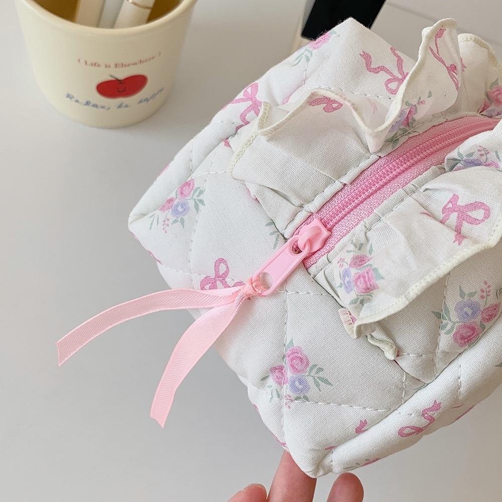 กระเป๋าแต่งหน้าลูกไม้โบว์ กล่องดินสอ กระเป๋าใส่อุปกรณ์อาบน้ํา 17×10ซม ราคา ถูกที่สุด ดีลบีเคเค แกลเลอรีภาพที่ 8