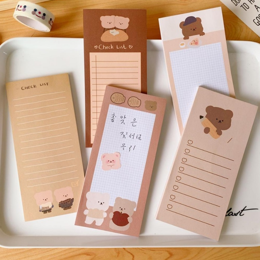 Biscuit Bear Notepad Long Guestpad สมุดบันทึกแบบพกพา Non-Sticky Notepad
