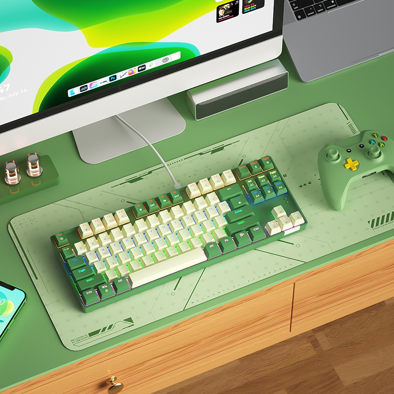 BOW G87U Mechanical Keyboard 87 คีย์ Hot-swappable Backlit ที่ถอดออกได้ E-Sports คีย์บอร์ดเกมแบบมีสา