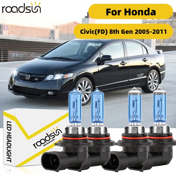 Fit สําหรับ Honda Civic (FD) 8th Gen 2005-2011 ไฟหน้ารถหลอดไฟ Super White Halogen 800% ความสว่าง High Beam Low Beam 100W 6000K 20000LM Plug-N- Play Canbus ไม่มีข้อผิดพลาด