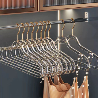 30Pcs ไม้แขวนเสื้อแบบใส พลาสติกกันลื่น ลายกลิตเตอร์ ไม้แขวนล…