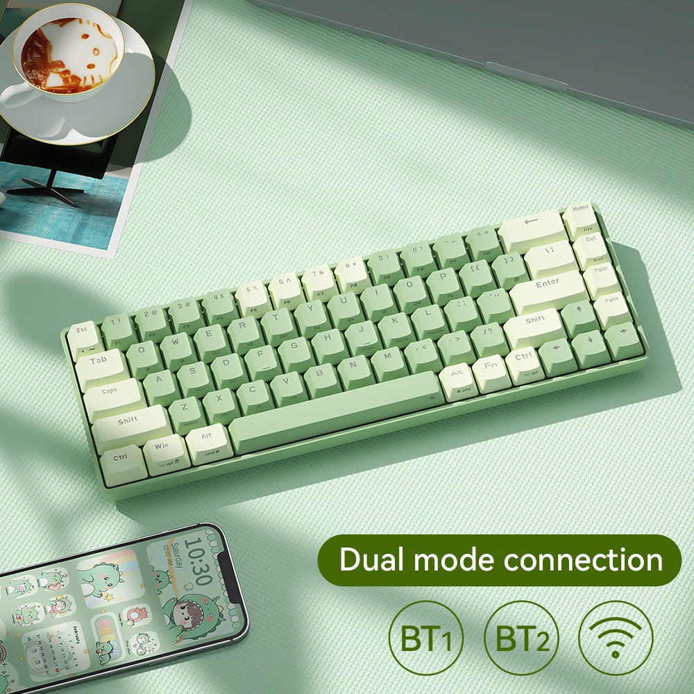 BOW G62D Dual-mode Connection Mechanical Keyboard Hot-swappable Bluetooth คีย์บอร์ดไร้สายแบบพกพาสําห