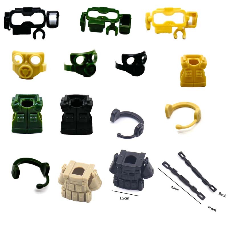 ทหาร Building Blocks Solider ตัวเลขของขวัญอิฐเสื ้ อกั ๊ กเข ็ มขัดสายรัดโทรศัพท ์ หูฟังหน ้ ากากของเล ่ นสําหรับเด ็ ก
