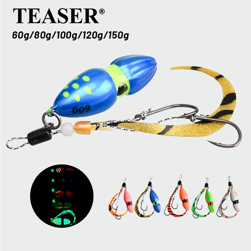 TEASER【J137】60g 80g 100g 120g 150g ตกปลาทะเลโลหะ Jigging Lure Gourd Tanya Inferno Moon เหยื่อปลา UV Ingikku โลหะช้าตกปลา Spinning Lure พร้อมตะขอ