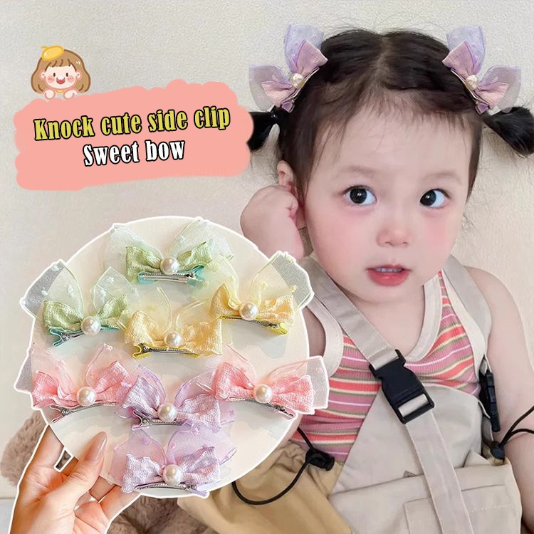 2 PCS Korean Style Kids Hair Clips Pearl Bow Flower Cute Butterfly Hair Accessories for Girls