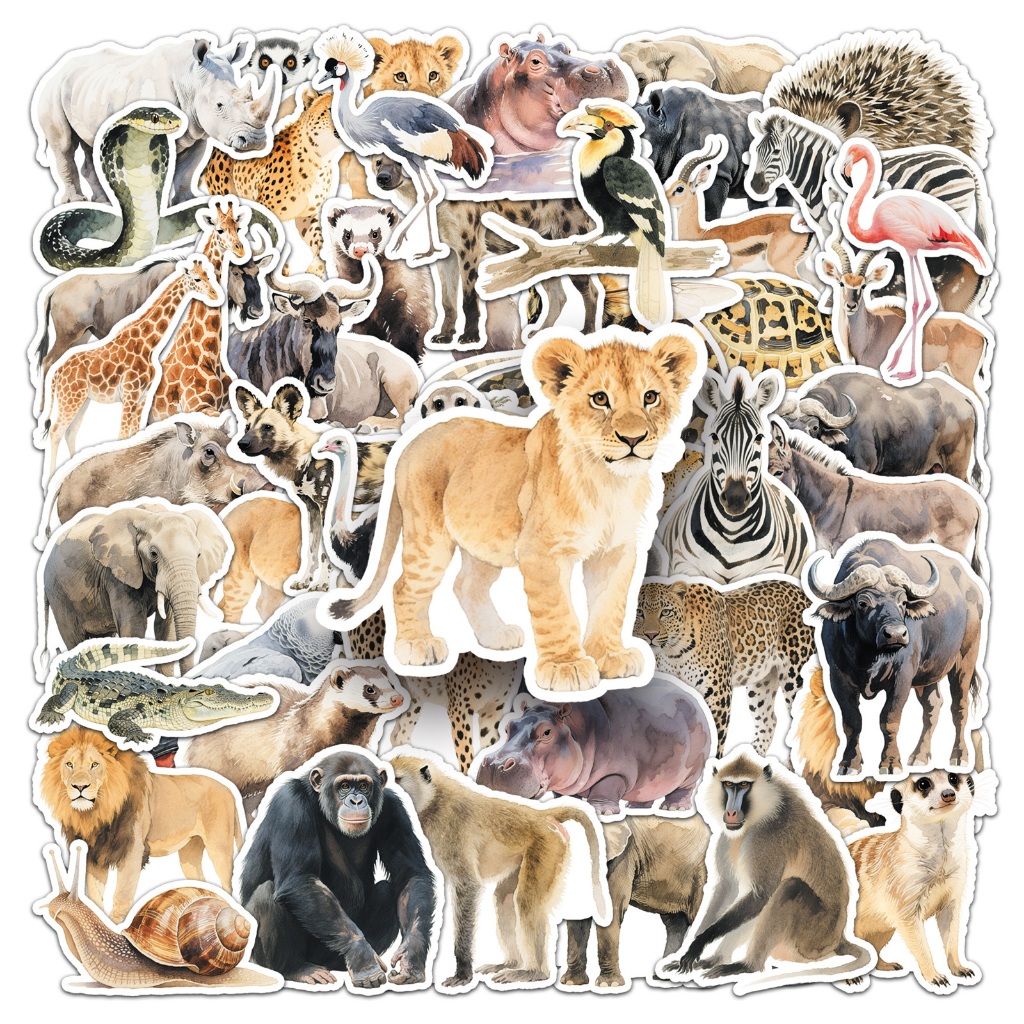 ตลก 50 ชิ้นแอฟริกันสัตว์ Lions เสือดาวสติกเกอร์สําหรับเคสโทรศัพท์ Tumbler สติกเกอร์รถ Graffiti กันน้ํา Creative DIY