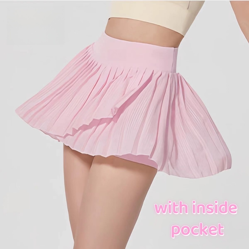 Fly Yoganude กระโปรงสั้นโยคะต้านเชื้อแบคทีเรียจีบปลอมสองชิ้นป้องกันการสัมผัสเรียงรายกระโปรงเทนนิสกอล์ฟ