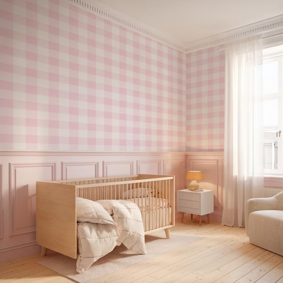 Pastel Checkered สีชมพูและสีเขียววอลล์เปเปอร์เนอสเซอรี่เด็ก Art Decal ห้องนอนเด็ก Living Home Decor กันน้ํา Peel และ Stick