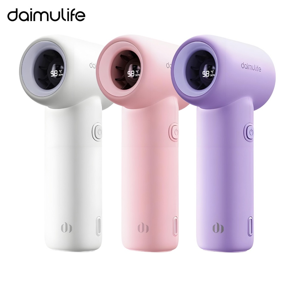 Daimulife พัดลมมือถือความเร็วสูง 9.9 ม./วินาที Strong Airflow ชาร์จที่เงียบสงบเป็นพิเศษสําหรับ Multi-Scenario