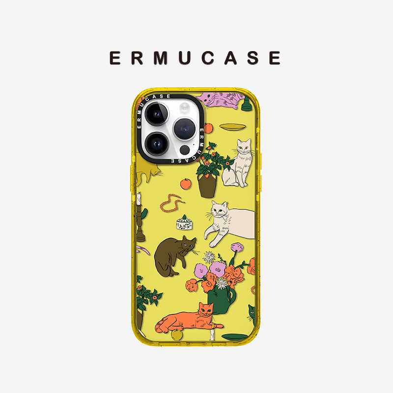 เหมาะสําหรับ IPhone 13 14 15 16 Pro Max Shock-proof Magnetic Personalization-Super น่ารักมือวาดแมวดอกไม้สติกเกอร์เคสโทรศัพท์สีสันสดใส