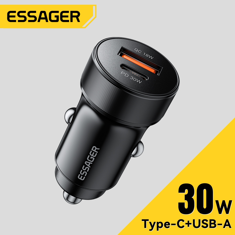 Essager 30W Type C USB Car Charger Fsat อะแดปเตอร์ชาร์จสําหรับโทรศัพท์ PD QC 3.0
