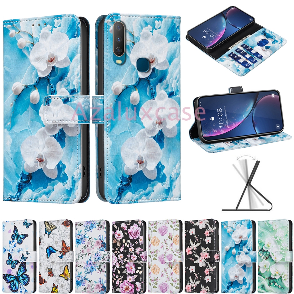 หรูหราทาสีดอกไม้สําหรับ Vivo Y11 Vivo Y12 Vivo Y15 Vivo Y17 U3X U10 กระเป๋าสตางค์หนังกรณีช่องใส่การ์