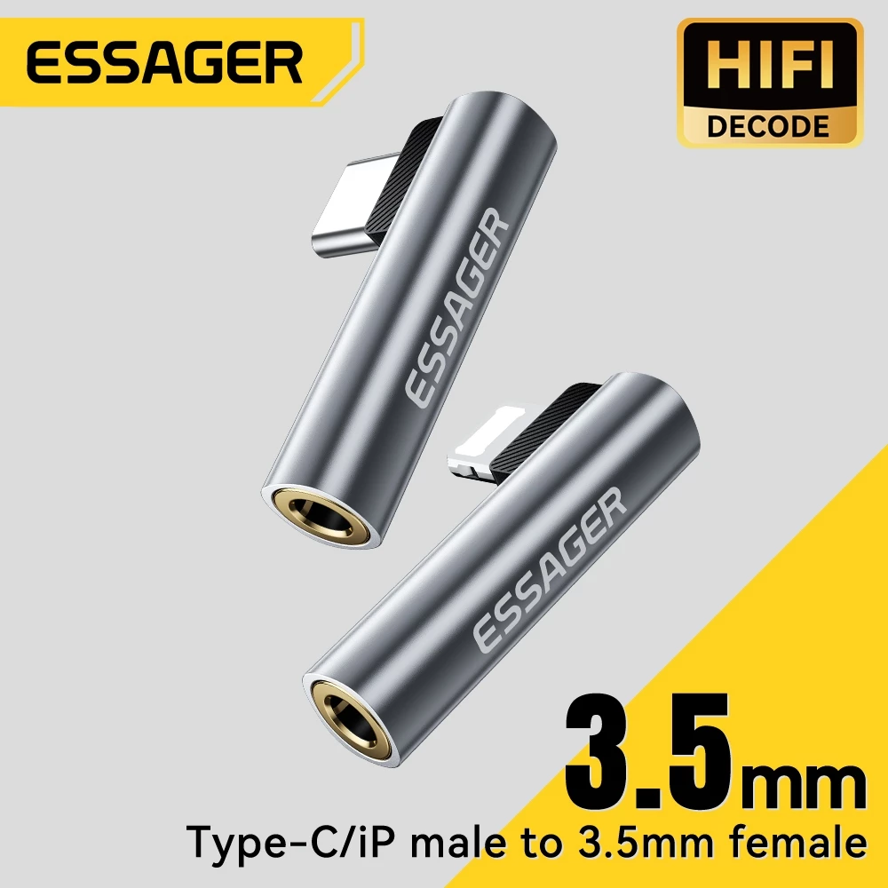 Essager Type C/L ถึง 3.5 มม.อะแดปเตอร์เสียง 90 องศามุมขวาชายหญิง USB C Connector สําหรับ Huawei