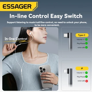 Essager Type C/L ถึง 3.5 มม.อะแดปเตอร์เสียง 90 องศามุมขวาชายหญิง USB C Connector สําหรับ Huawei