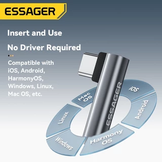Essager Type C/L ถึง 3.5 มม.อะแดปเตอร์เสียง 90 องศามุมขวาชายหญิง USB C Connector สําหรับ Huawei