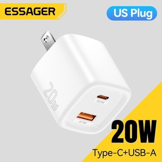 Essager USB C Charger 20W GaN Type C PD Fast Charging QC 3.0 Quick Chargers Wall Plug Adapter