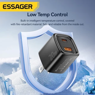 Essager USB C Charger 20W GaN Type C PD Fast Charging QC 3.0 Quick Chargers Wall Plug Adapter