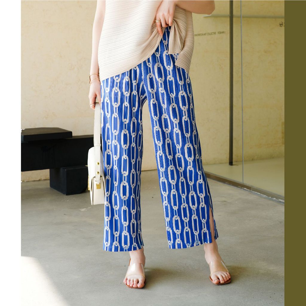 มิยาเกะจีบคุณภาพสูงสำหรับฤดูใบไม้ร่วนฤดูใบไม้ผลิและฤดูร้อน.High-Endจีบด้านข้างSlitพิมพ์สบายๆAll-MatchตรงT