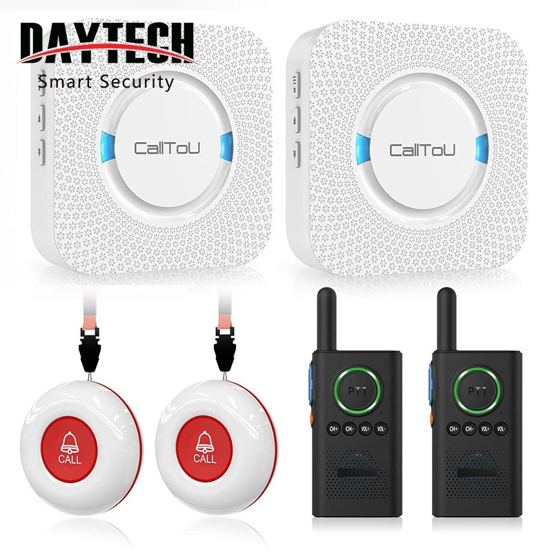 Daytech ผู้ดูแลเพจเจอร์ ปุ่มเตือนไร้สายระบบอินเตอร์คอมภายในบ้านระยะไกล 2 ทางวิทยุสําหรับบ้าน