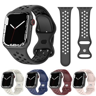 ใหม่หัวเข็มขัดคู่สายรัดซิลิโคนสําหรับ applewatch series10 ส9 8 7 6 5 4 3 2 1 ระบายอากาศเปลี่ยนสร้อยข้อมือสําหรับ ฉันดู 49มม 46 45 44 42 41 40 38 ส10อุป