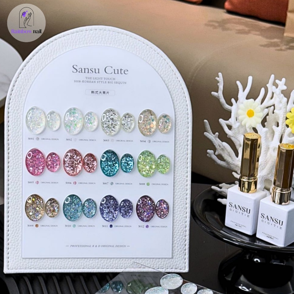 ชุดยาทาเล็บเจล SANSU 12 สี เจลเลื่อม เจลกลิตเตอร์(S008)รวมถึงแผนภูมิสีสำเร็จรูป มีให้จัดส่งทันที