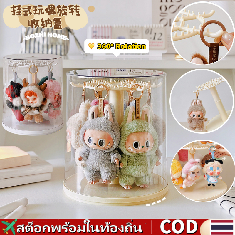 2 ชิ้นแขวน หมุน Labu ขาตั้งจอแสดงผล, Labu กล่องแสดง Labu SP Crying baby ตุ๊กตา Plush Storage 360 ° หมุนกล่องเก็บโปร่งใสฝุ่นหุ่นกล่องตาบอดยืนแสดงแร็ค