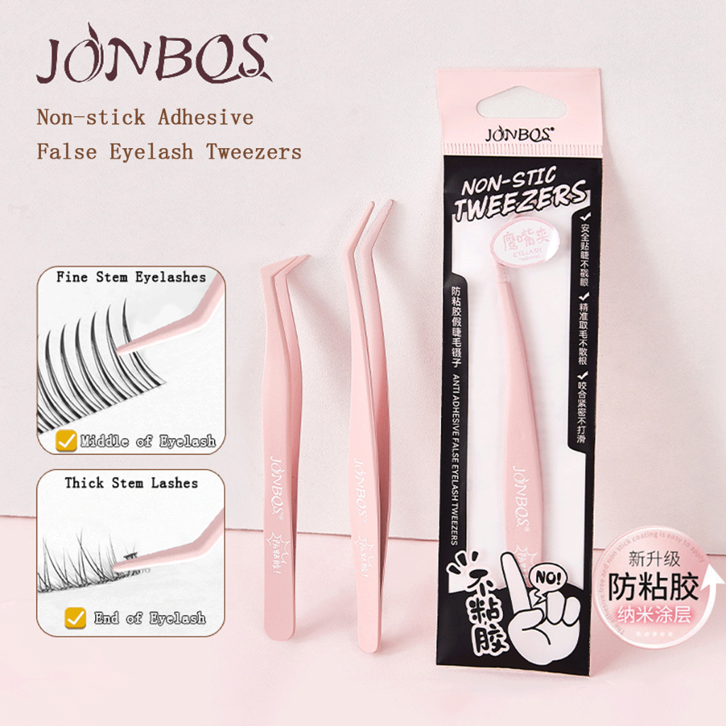 JONBOS แหนบขนตาปลอมแบบกาวไม่ติด-หัวกลมความแม่นยําสูง 430 สแตนเลสเครื่องมือขนตามืออาชีพ J129