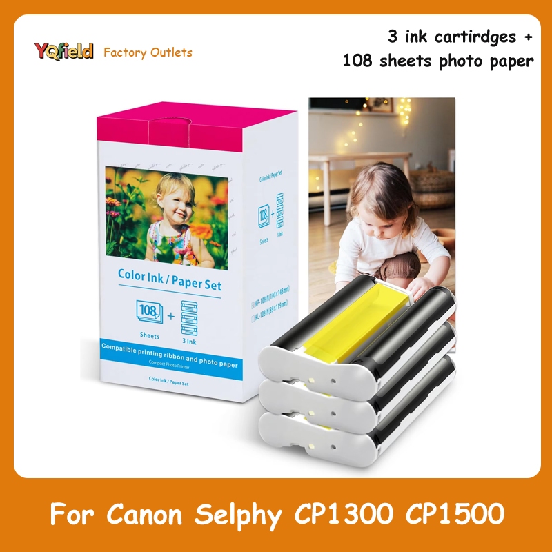 ชุดกระดาษภาพ Canon Selphy CP1300 CP1500 CP1200 เครื่องพิมพ์ KP-108IN 10x15 ซม. 6 x4 108 แผ่น 3 สีหมึ