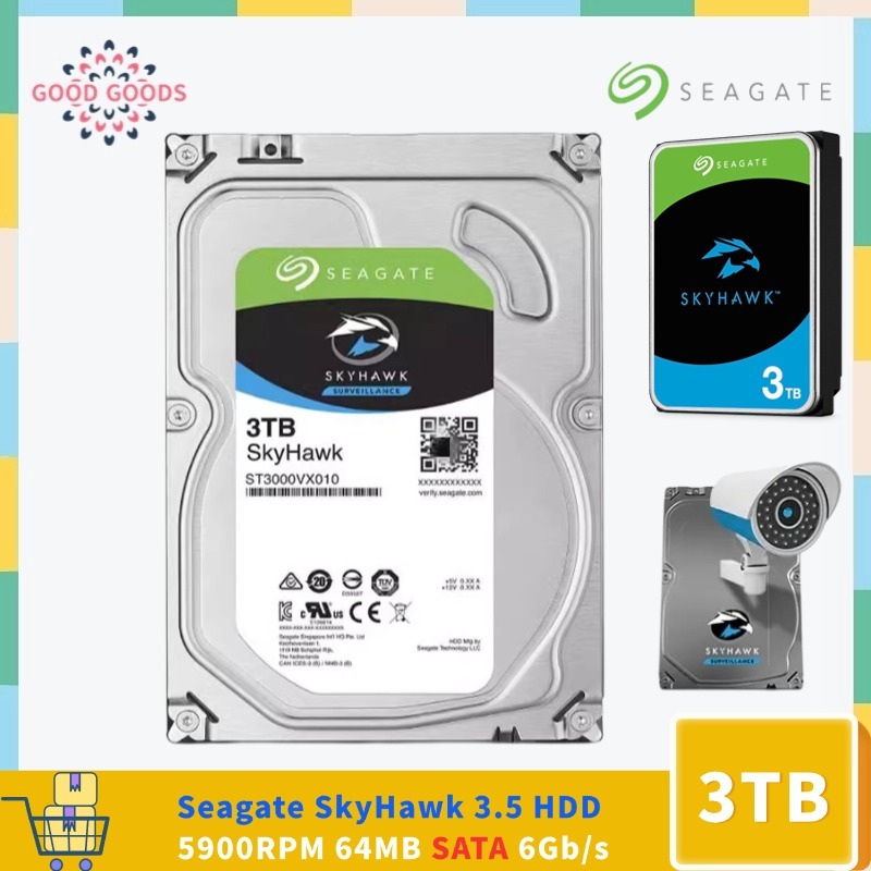 SEAGATE SkyHawk 3.5 HDD 3TB ST3000VX010 5900rpm 64MB SATA 6 กิกะไบต์/วินาทีภายใน HDD Survailance HDD
