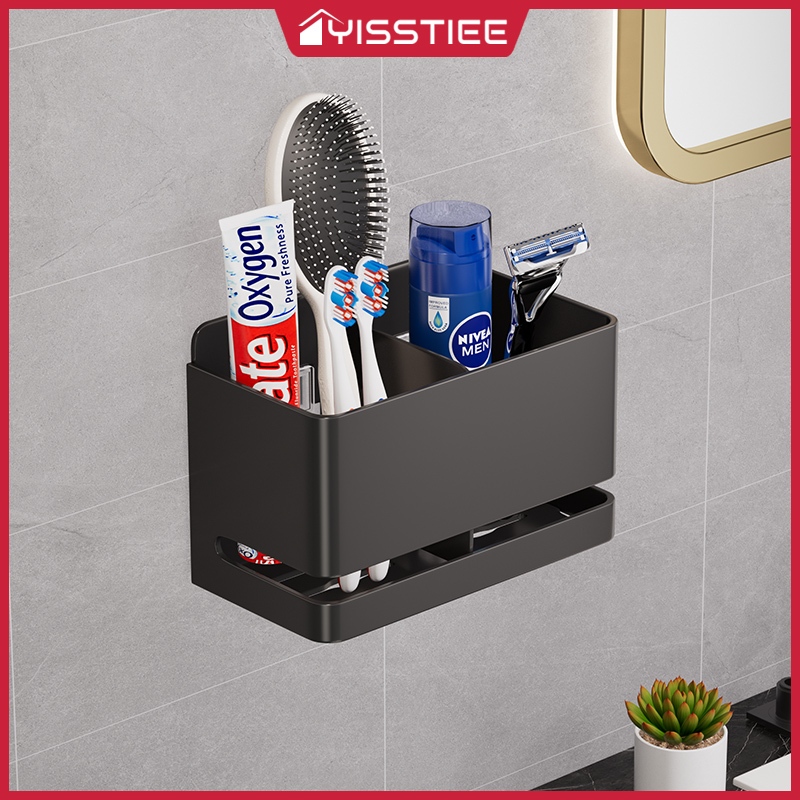 YISSTIEE ชั้นเก็บแปรงสีฟันและยาสีฟันในห้องน้ําพื้นที่อลูมิเนียมติดผนังรับน้ําหนักที่แข็งแกร่ง