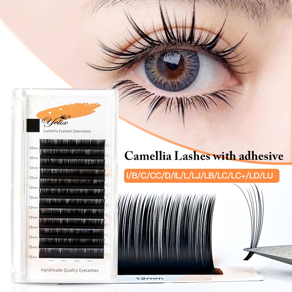 Yelix ธรรมชาติ Camellia Lash Extensions Multi-ความยาวง่ายพัดลม Eyelash Extension รัสเซีย Volume Premade ขนตาปลอม