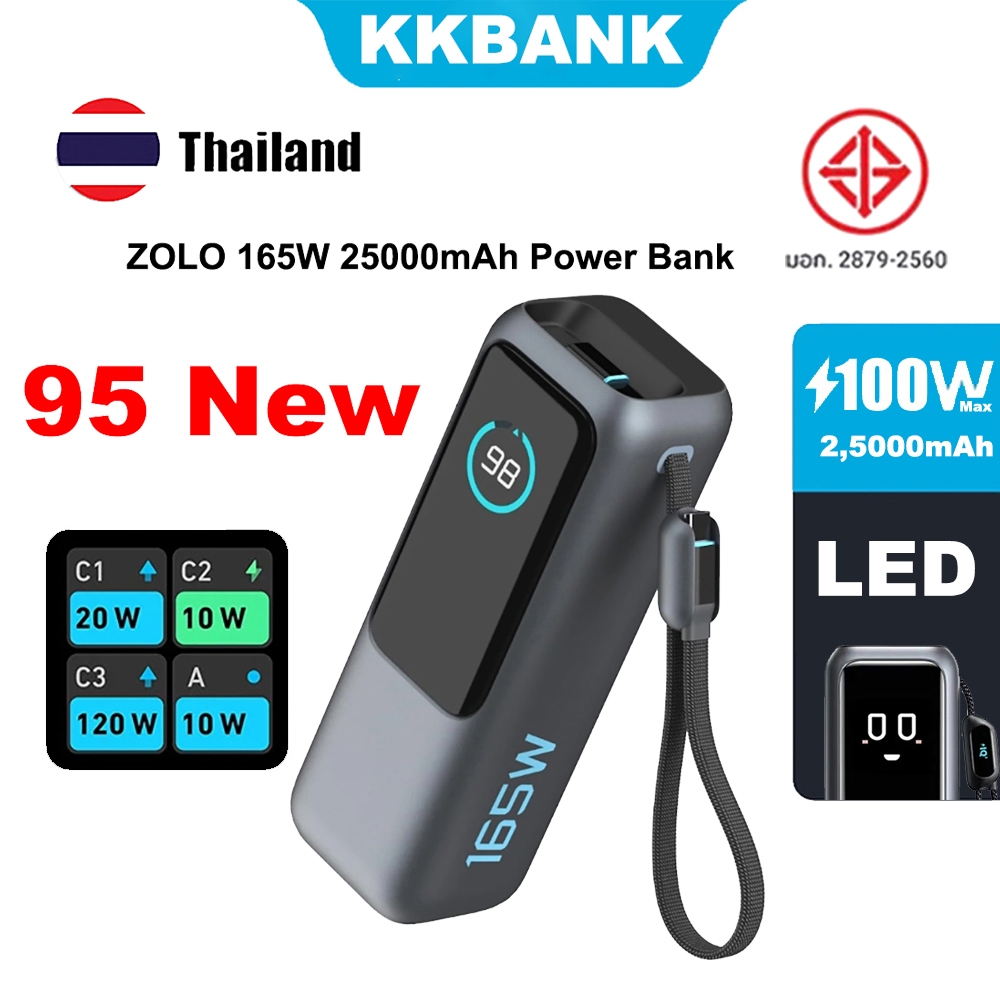 KKABNK By ANKER ZOLO 165W 25000mAh Power Bank ช่องพลังงานมาพร้อมสายแบบยืดหดได้